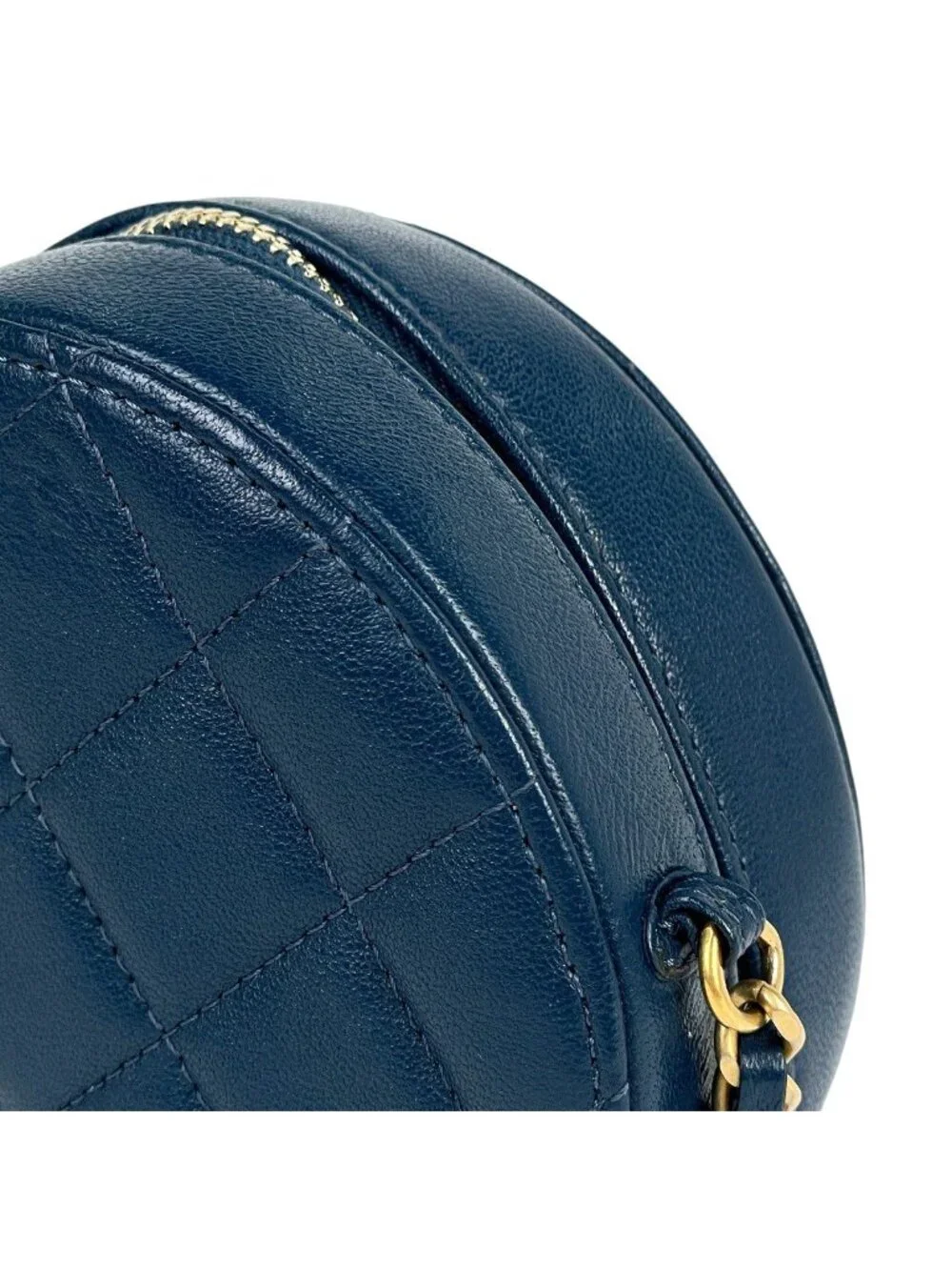 Chanel CC Logo Chain Shoulder Bag Quilted Round Leather Blue